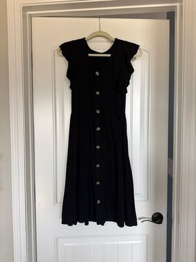Amazon Black Button-Front Flutter Sleeve Mini Dress